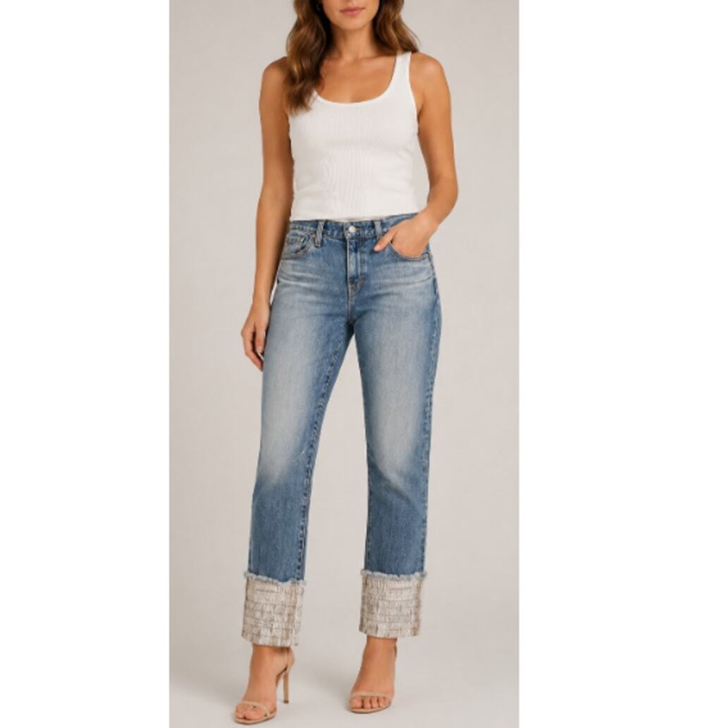 New AG Adriano Goldschmied Women's Blue The Stevie Slim Cuffed Jeans Size 28